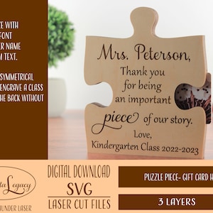 Puzzle Stück Zeichen für Lehrer Geschenk - Geschenkkartenhalter - Laserdatei SVG - Laserschnitt - Lehrerpult Zeichen - Klasse Dienstplan mit Schülern