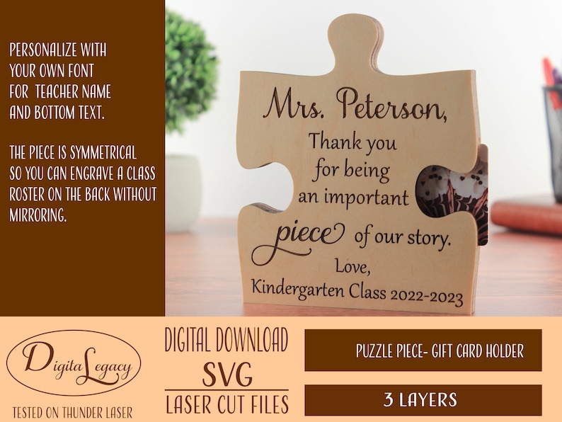Puzzle Piece Sign for Teacher Gift - Gift Card Holder - Laser File SVG ...