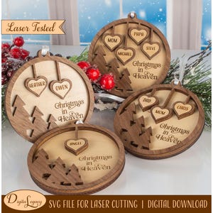 Adorno conmemorativo personalizado, archivo cortado con láser SVG - Adorno conmemorativo de 1 a 4 corazones, archivo cortado con láser, Glowforge, recuerdo de Navidad en el cielo