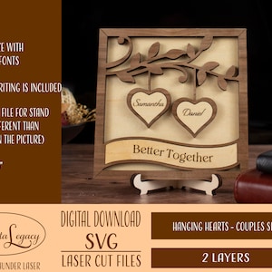 Houten bord met lijst voor koppels - laserklaar SVG - digitale download lasersnijden - Valentijnsdagcadeau - verloofd - liefde - verjaardagscadeau SVG