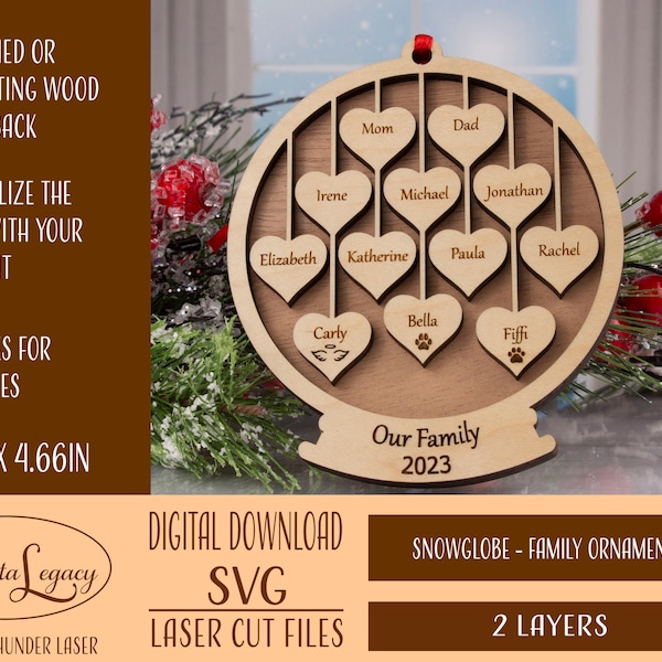 Family ornament svg files, Family Ornament SVG, House Ornament with 2-12 names, Laser Cut File for Laser, 2 - 12 Family Ornament 2023
