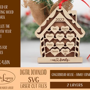 Arquivos svg de ornamentos de família, SVG de ornamentos de família, ornamentos de casa com 2 a 10 nomes, arquivo de corte a laser para laser, 2 a 10 ornamentos de família 2024