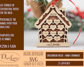 Family ornament svg files, Family Ornament SVG, House Ornament with 2-10 names, Laser Cut File for Laser, 2 - 10 Family Ornament 2024