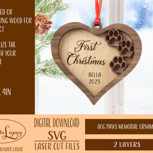 Personalized Pet Memorial Gift Laser Cut File SVG - Heart Paw SVG - Pet Memorial Ornament Laser File, Glowforge, Pet Remembrance Christmas