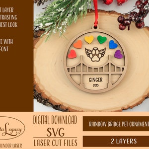 Pet Memorial Ornament Gift Laser Cut File SVG - Heart Paw SVG - Rainbow Bridge, Glowforge, Pet Remembrance Christmas, Dog, Cat, Angel, Wings