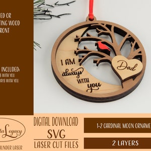 Gepersonaliseerde kardinaal herdenkingscadeau lasergesneden bestand SVG - ronde kardinaal SVG - herdenkingsornament laserbestand, Glowforge, herdenkingskerst