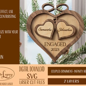 Engaged Gift, Newly Married, Gift for Her, Him, Couples, Christmas Ornament SVG, Digital Download Laser Cut Files, Infinite Love, Cute Gift