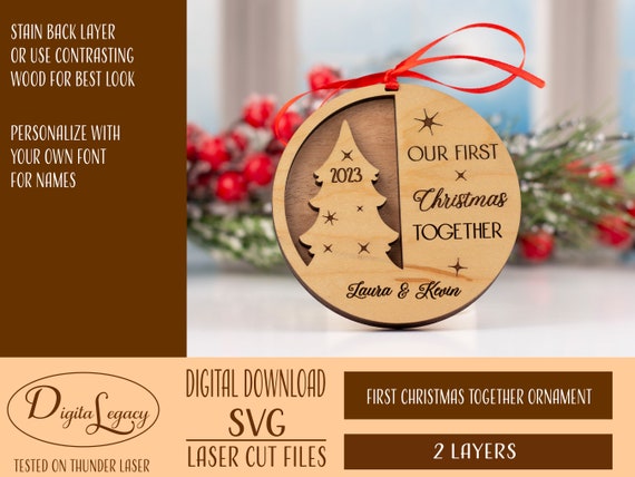 First Christmas Together Couple Ornament SVG, Laser Cut File, Tree, Cute, Snowflake, Personalized, Holiday Season, Married, In Love, Forever