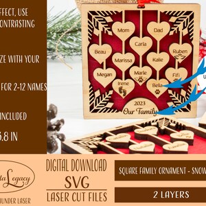 Ornement de famille SVG, ornement de maison avec 2-12 noms, fichier découpé au laser, 2-12 ornements de famille, unique, cadeau pour un ami de la famille, pour elle, lui, maman