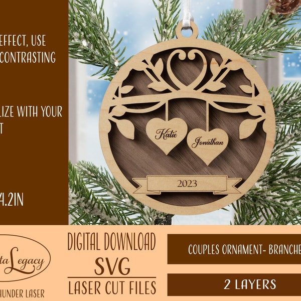 Couples Names Wood Ornament Laser Ready SVG - Digital Download Laser Cutting - Christmas Ornament SVG