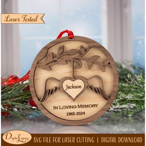 In Loving Memory SVG, Memorial Ornament Laser Cut File, Angel Wings, Rest in Peace, Bereavement/Remembrance Gift, In Memory of Mom/Dad/Nana