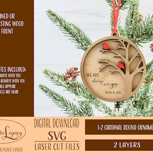Personalized Cardinal Memorial Gift Laser Cut File SVG - Round Cardinal SVG - Memorial Ornament Laser File, Glowforge, Remembrance Christmas