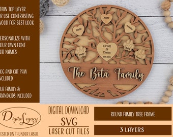 Family Tree SVG - Digital Download Laser Cutting - Mother&#39;s Day Gift - Anniversary - Tree of Life SVG ONLY - Hearts est. Date - for laser