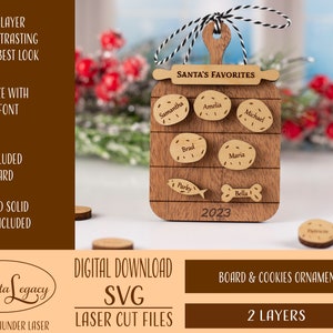 Archivo SVG de adorno familiar, favoritos de Papá Noel, diseño único y lindo de galletas en tabla de cortar, combinación perfecta, archivo cortado con láser, perro, gato, amor 2025