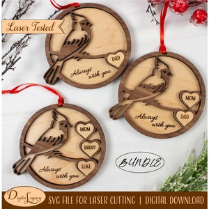 Kardinal Ornament SVG Laser geschnitten Datei - gehämmerter Verlust von Mama / Papa Geschenk - Erinnerung Weihnachten - In Erinnerung an Haustier - Glowforge