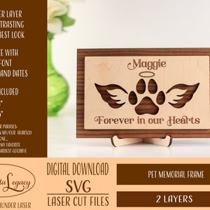 Gepersonaliseerde huisdier Memorial cadeau lasergesneden bestand SVG - Angel Wing Dog Cat Paw SVG - huisdier Memorial laserbestand, Glowforge, Pet Remembrance 2 maten