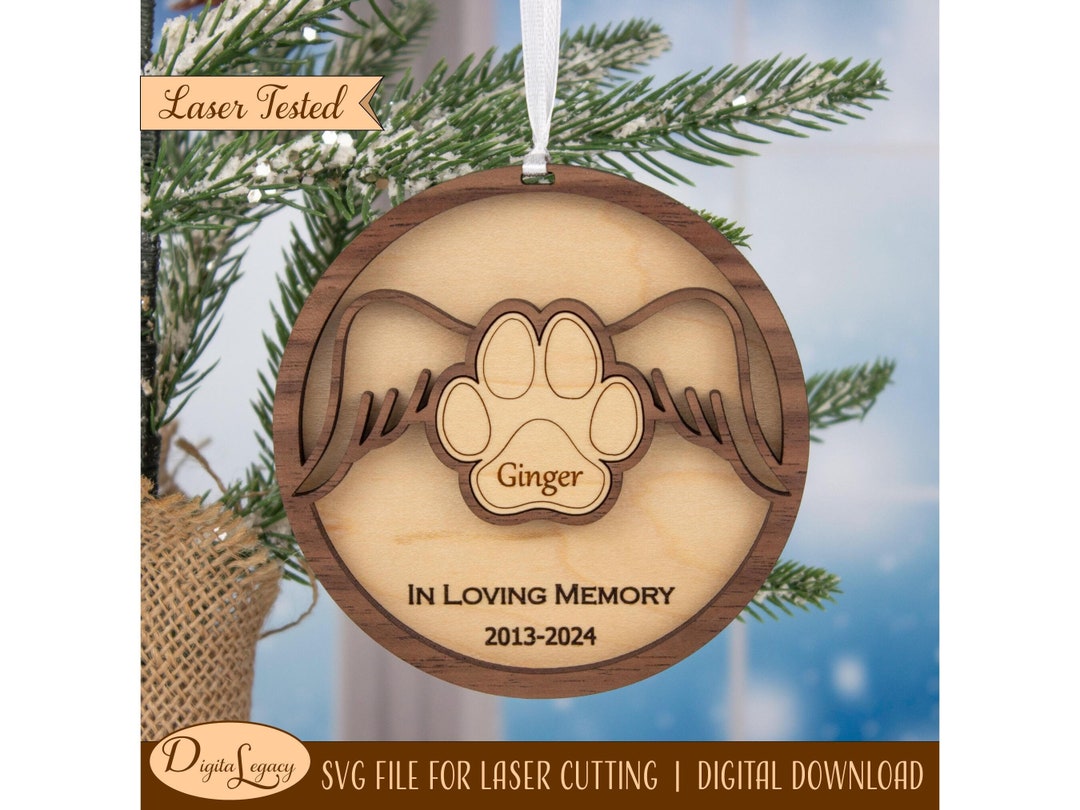 Pet Memorial Ornament Laser Cut File, in Loving Memory SVG, Angel Wings ...