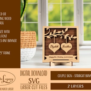 Parejas personalizadas signo de madera archivo SVG láser - recién comprometidos - regalo de boda - amor - descarga digital corte láser - regalo de aniversario