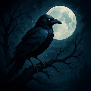 Raven in the Dark Poster – Gothic Fantasy Digital Wall Art