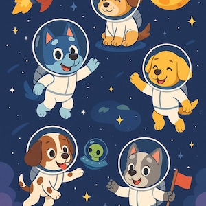 Printable | Instant Digital Download | Space Mission Rescue Dogs – Cute Astronaut Puppy Wall Art for Kids