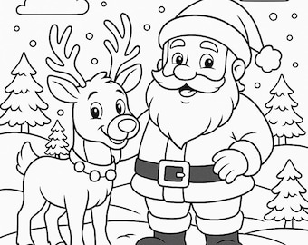 5 Santa Claus Coloring Pages Bundle – Santa, Reindeer & Christmas Tree