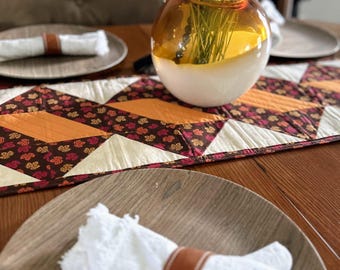 Quilted Fall Table Runner – Handmade Cotton Autumn Leaf Topper