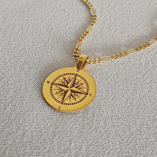 Gold Compass Men Necklace , Christmas Gifts , Compass Pendant , Gifts For Travel Lover , Travel Jewelry , Compass Jewelry , Sailor Necklace