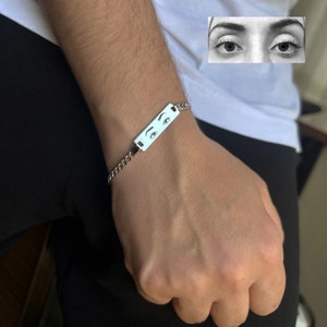 Sterling Silver Personalized Eye Bracelet,Drawing Bracelet,Personalized Photo Bracelet,Special Gift,Couple Bracelet,Couple Gifts