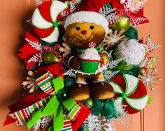 Christmas Wreath, Candy Land Christmas Decor, Gingerbread Wreath, Holiday Winter Decor