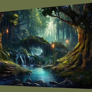 MtG Playmat: The Enchanted Bridge! 24&quot;x14&quot;-Sharp, Colorful Image! - ...and the Stream Through a Magic Wood!