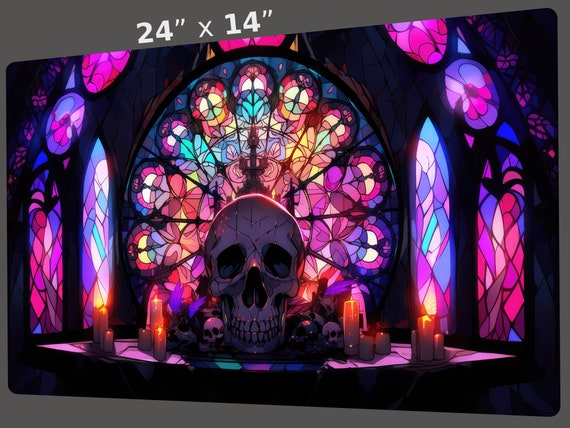 Mtg Playmat: Stained Glass Skull - 24