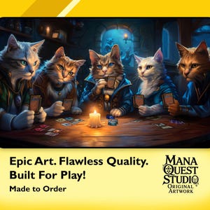 Tapete de juego MtG: ¡Gatos jugando a la magia! 61 x 35 cm - Imagen nítida y colorida - Tapete de juego suave y de calidad para Magic the Gathering y otros juegos de cartas coleccionables.