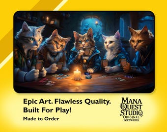 MtG Playmat: Cats Playing Magic! 24&quot;x14&quot; - Colorful, Sharp Image - Smooth, Quality Game Mat for Magic the Gathering and other TCGs!