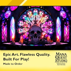 Stained Glass Skull - MTG Playmat – 24×14 Fantasy TCG Mat, Colorful/Sharp Print