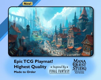 Starting Town Market - MTG Final Fantasy Inspired Playmat – 24×14 Fantasy TCG Mat, Colorful/Sharp Print