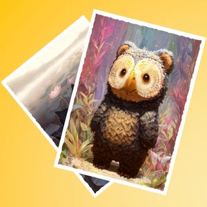 a picture of an owl with a yellow background