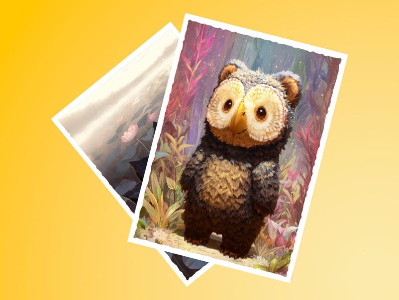 a picture of an owl with a yellow background