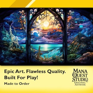 MtG Playmat: Stained Glass Vista! 24&quot;x14&quot; - Colorful/Sharp Image-Smooth Game Mat for Magic the Gathering!