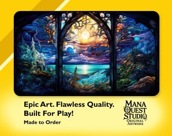 MtG Playmat: Stained Glass Vista! 24&quot;x14&quot; - Colorful/Sharp Image-Smooth Game Mat for Magic the Gathering!