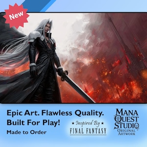 MTGプレイマット：メテオフォール・レクイエム！ファイナルファンタジー風ゲームマット、鮮やかなフルプリント、ユニークなギフト、プレミアム品質
