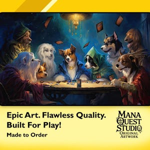 Tappetino da gioco MtG: cani che giocano a Magic! 24"x14" - Immagine colorata e nitida - Tappetino da gioco liscio per Magic the Gathering!