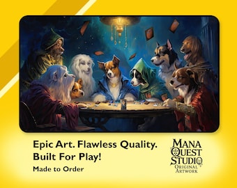 MtG Playmat: Dogs Playing Magic! 24&quot;x14&quot; - Colorful, Sharp Image - Smooth Game Mat for Magic the Gathering!