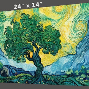 MtG Playmat Van Gogh Style Green Tree! 24&quot;x14&quot; - Colorful, Sharp Image - Smooth Game Mat for Magic the Gathering!