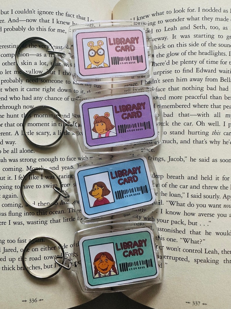 Cute Library Keychains DW Library Card Keychain | Custom Personalized Rectangle Key Ring | 90s ...