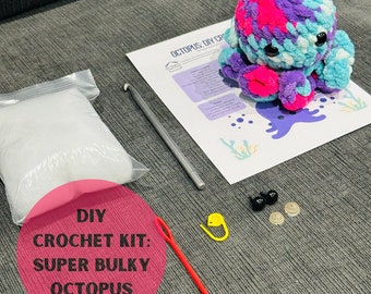 Crochet Octopus DIY Kit, Make It Yourself, Octopus Crochet Kit, Easy Level Crochet Kit, Amigurumi Kit, Crochet Animal, Beginner Crochet Kit