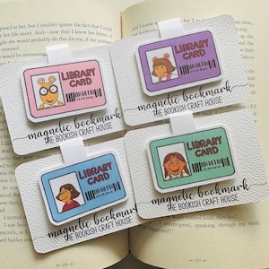 Marque-page magnétique Arthur Library Card, lot de 4 | Marque-pages dessinés à la main, lecteurs amateurs de livres des années 90 nostalgie rétro | DW Francine Muffy