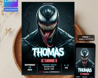 Venom Birthday Invitation Template: Editable Superhero Party Invite (Digital Download)