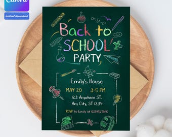 Bewerkbare sjabloon voor uitnodiging voor back-to-schoolfeest (digitaal)