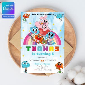Gumball Birthday Invitation: Editable Canva Template (Digital)