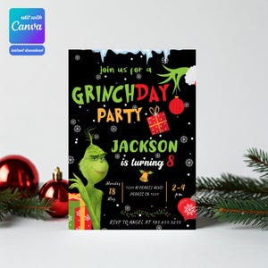 Editable Grinchmas Party Invite, Grinhday Party, Christmas Party Invitation, Instant Download, Grinch Party Invitation Template